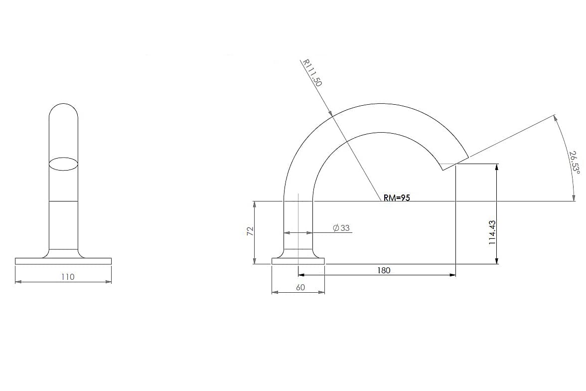 Technische Zeichnung für Brunnenauslauf.